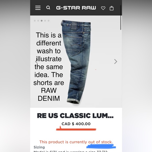 G-STAR RAW ESSENTIALS “U.S. FIRST LUMBER” SHORTS RAW SELVEDGE CONE MILLS 34W NEW - Picture 16 of 16